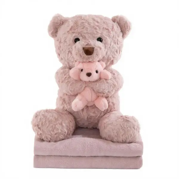 Іграшка-подушка Ведмідь з малям та пледом 110х140 см рожевий 509-33P