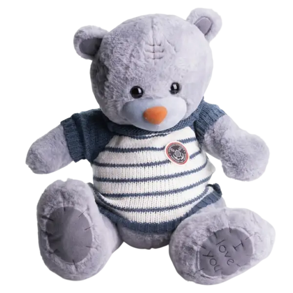 М'яка іграшка з пледом 110х140 см Ведмедик Тедді в смугастому светрі сірий 509-35GBL