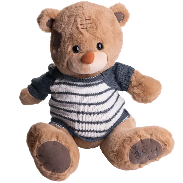 М'яка іграшка з пледом 110х140 см Ведмедик Тедді в смугастому светрі бежевий 509-35BRL