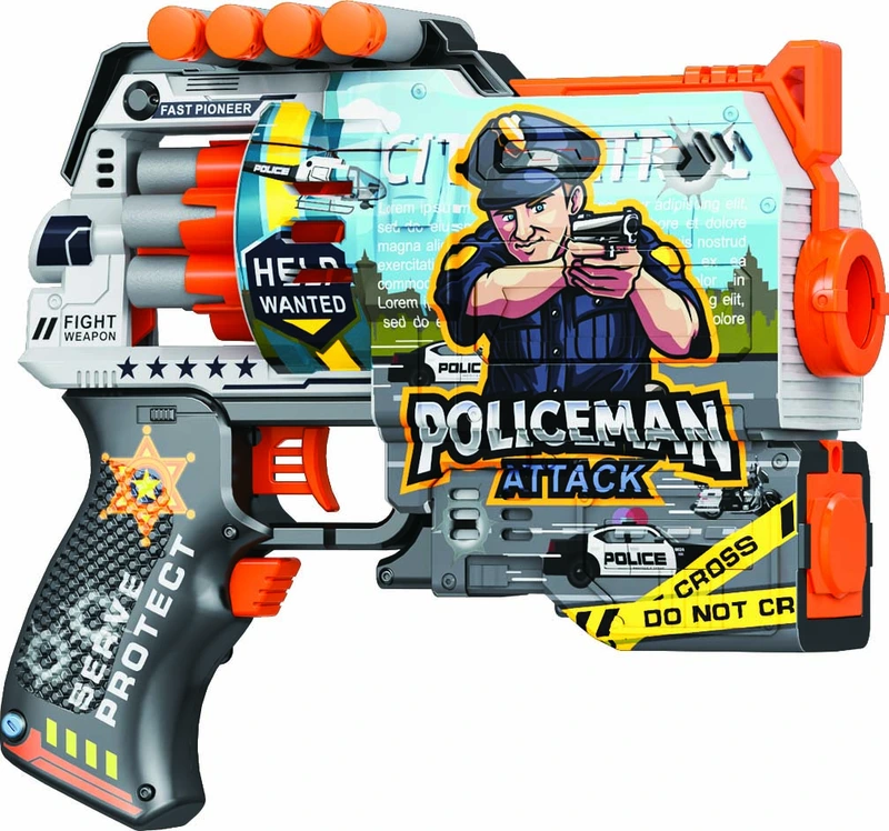 Іграшковий пістолет автомат. барабан на батар. з м'як. набоями Поліцейська Атака (12 шт.)(21х19см)