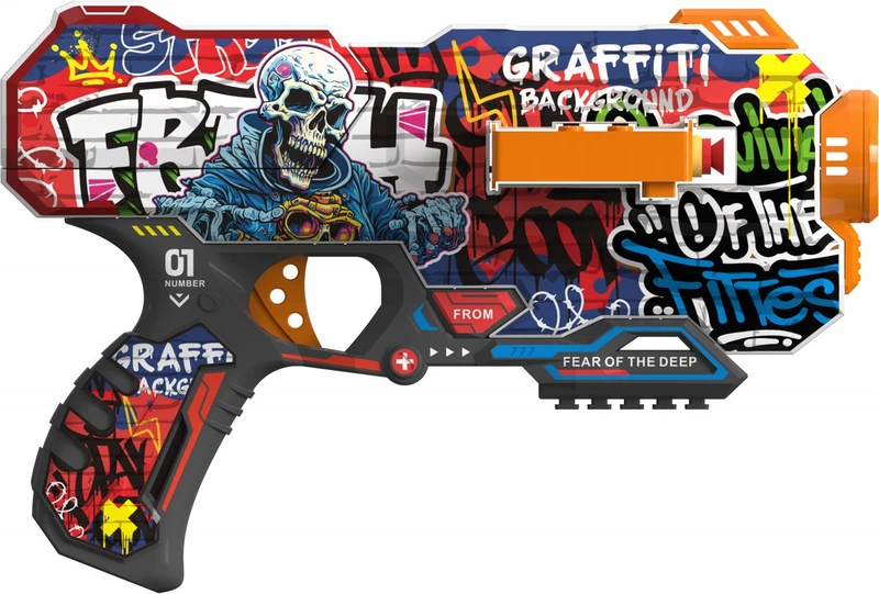 Іграшковий пістолет автомат. барабан на батарейках з м'як. набоями Графіті (12 шт.) (28х17см)