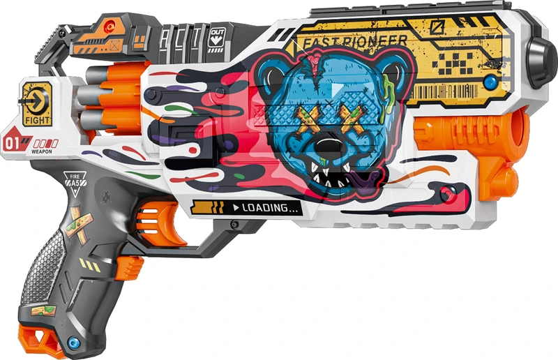 Іграшковий пістолет автомат. барабан на батарейках з м'як. набоями Шалене Ведмежа (24 шт.) (34х21см)