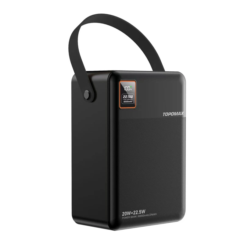 Портативний зарядний пристрій (Повербанк) Topomax Travel Series 80000mAh (4USB/Type-C/Micro/Lightning/22.5W)- чорний — Topomax