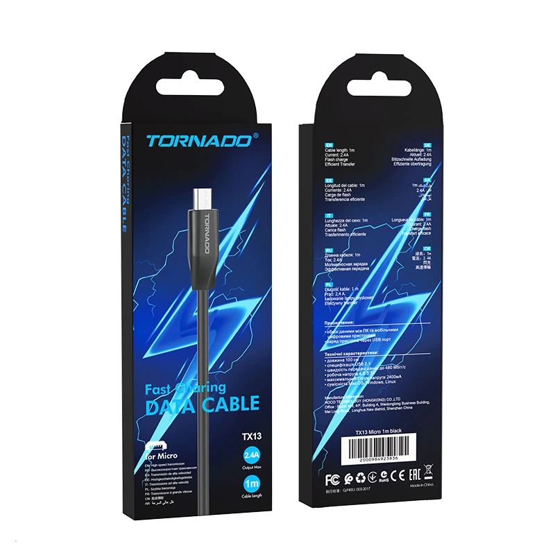 Кабель Tornado TX13 USB – Micro (2.4A/1м)- чорний — Tornado