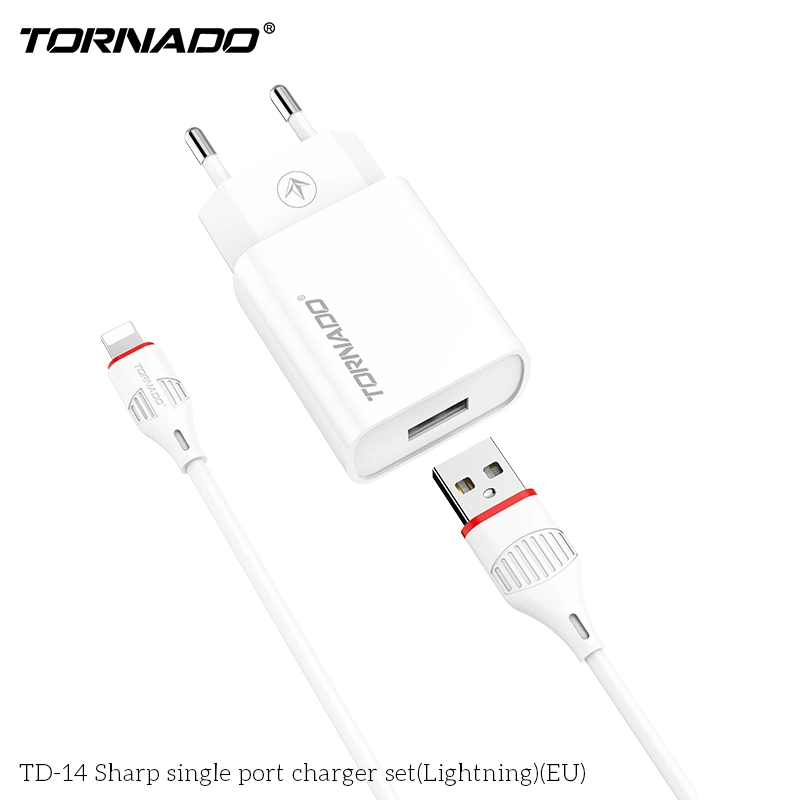 Мережевий зарядний пристрій Tornado TD-14 (1USB/2.1A/1м) + USB кабель Lightning- білий — Tornado