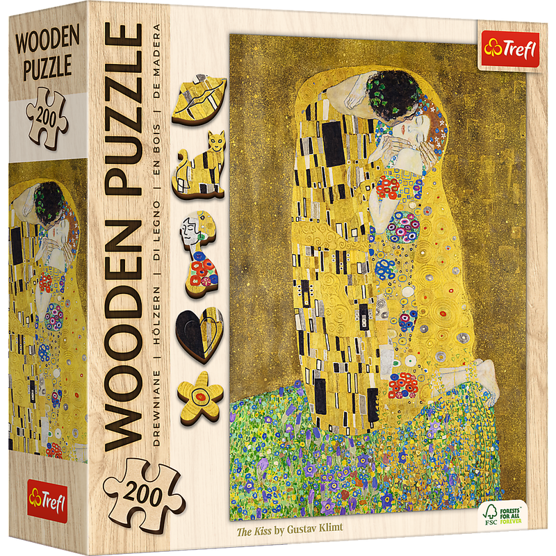 Пазли фігурні з дерева - (200 елм.) - "Поцілунок - Густав Клімт" / Trefl — Trefl