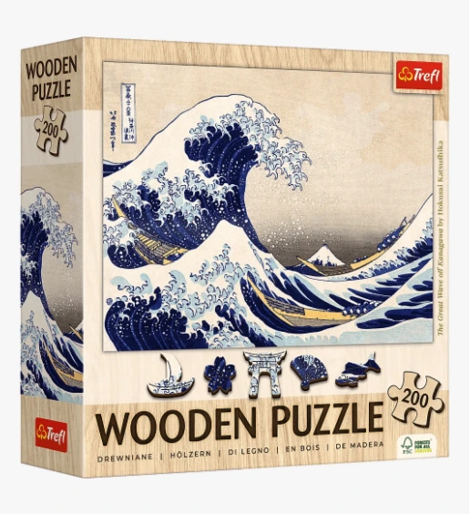 Пазли фігурні з дерева - (200 елм.) - "Велика хвиля в Канагаві - Хокусай Кацусіка"/ Trefl — Trefl