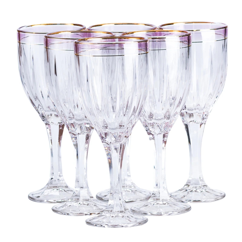 Келихи для вина із золотою облямівкою 6 шт по 250 мл Рожевий HP548 — TS Kitchen
