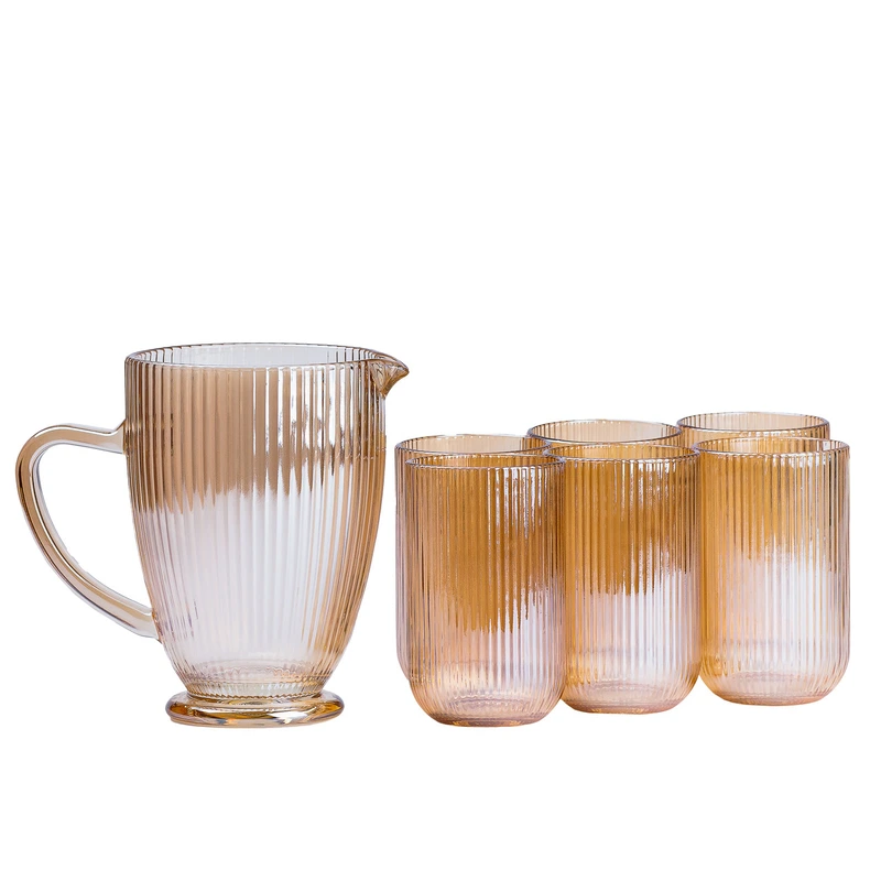 Набір скляний глечик і 6 склянок бурштиновий HP541 — TS Kitchen