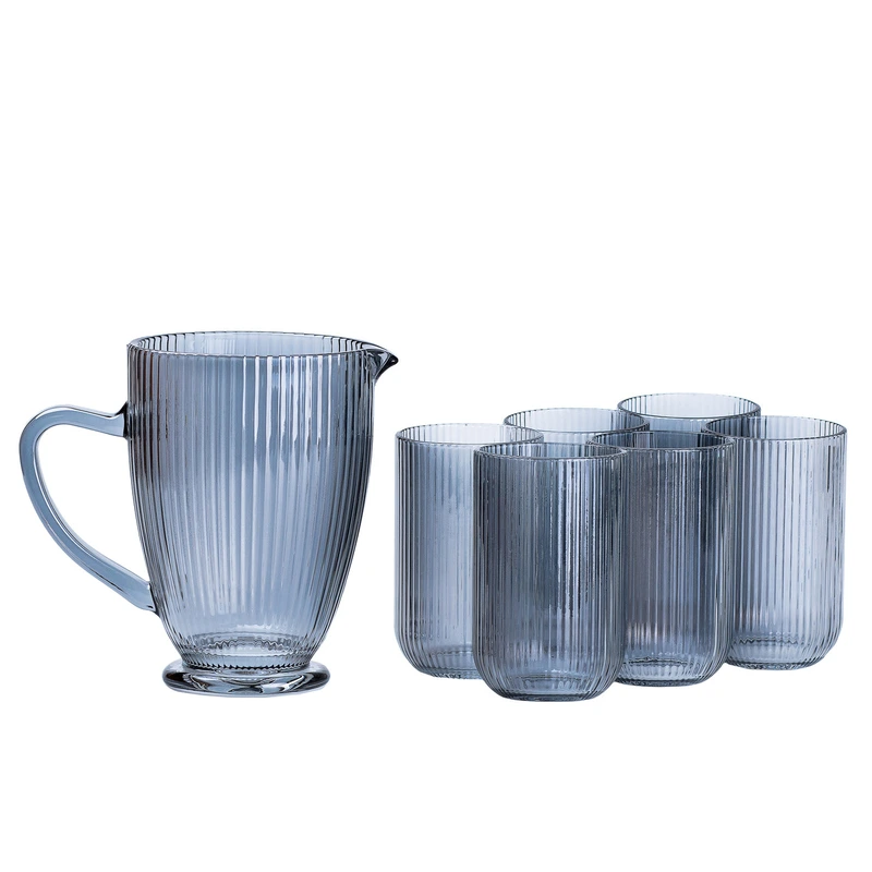 Набір скляний глечик і 6 склянок сірий HP542 — TS Kitchen