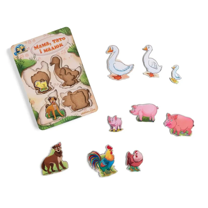 Дерев'яний пазл-вкладиш "Сім'я-свійські тварини-2" Ubumblebees (ПСФ003) PSF003 більше-менше — Ubumblebees