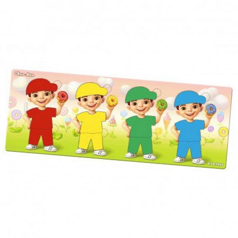 Дерев'яний пазл-сортер "Хлопчики з пончиками" Ubumblebees (ПСФ100) PSF100, 12 деталей та 12 карток — Ubumblebees