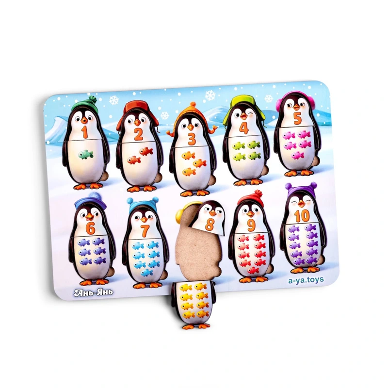 Дерев'яний пазл-вкладиш "Пінгвінчики" Ubumblebees (ПСД164) PSD164 рахунок — Ubumblebees