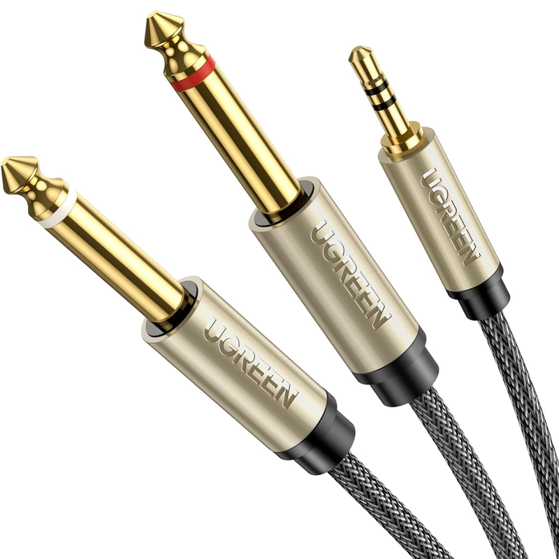 Аудіокабель UGREEN 3.5mm TRS to Dual 6.35mm TS Audio Cable 1m (Gray) — UGREEN