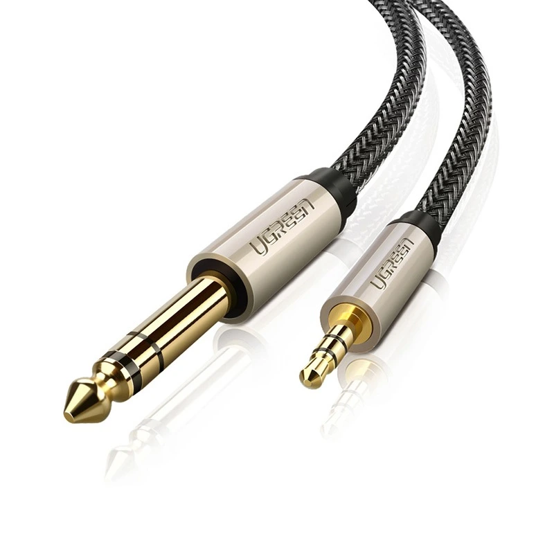 Аудіокабель UGREEN AV127 3.5mm Male to 6.35mm Male, TRS Stereo Audio Cable, nylon braid, 5m Gray