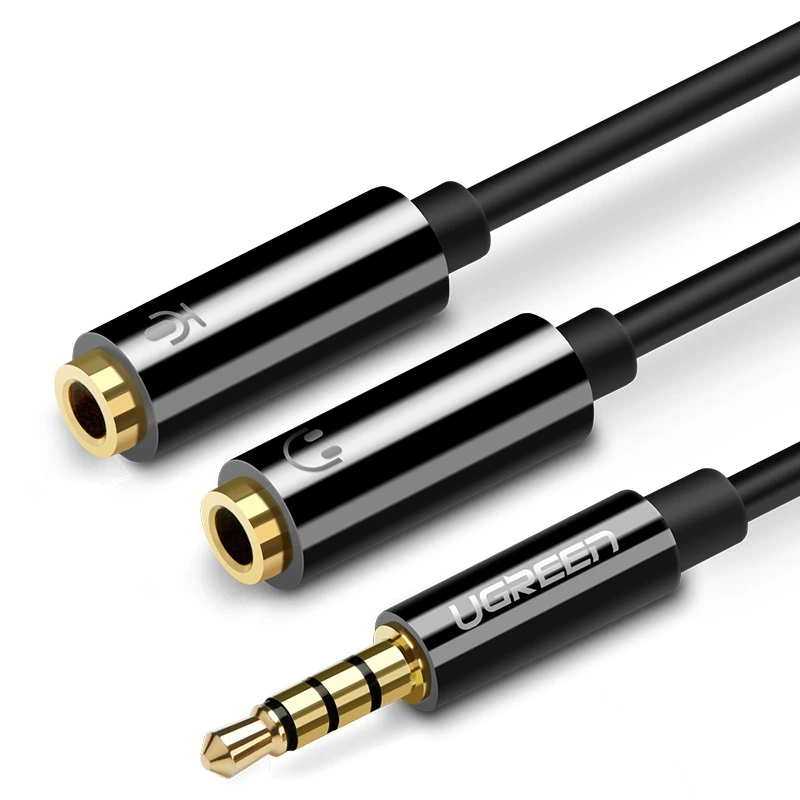 Аудіокабель UGREEN AV141 3.5mm male to 2 3.5mm female, 0,2m Black