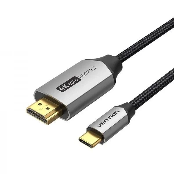 Кабель Vention Cotton Braided USB-C to HDMI Cable 1.5M Black Aluminum Alloy Type — Vention