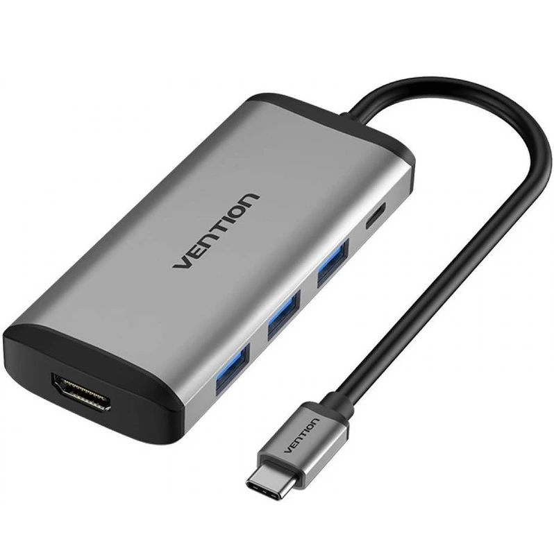 USB-хаб Vention Type-C to HDMI/USB3.0*3/PD Converter 0.15M Gray Metal Type (CNBHB) — Vention