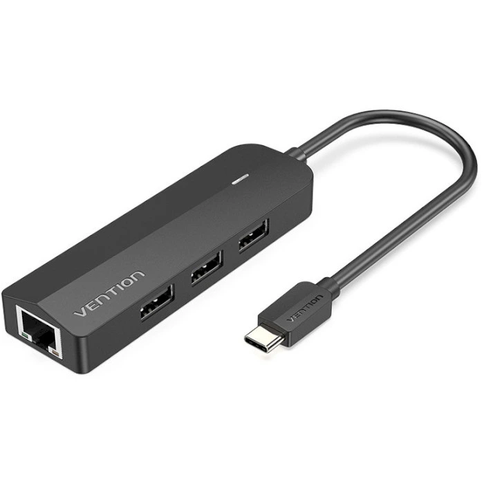 USB-хаб Vention USB-C to USB 3.0*3/RJ45/Micro-B HUB 0.15M Black ABS Type — Vention