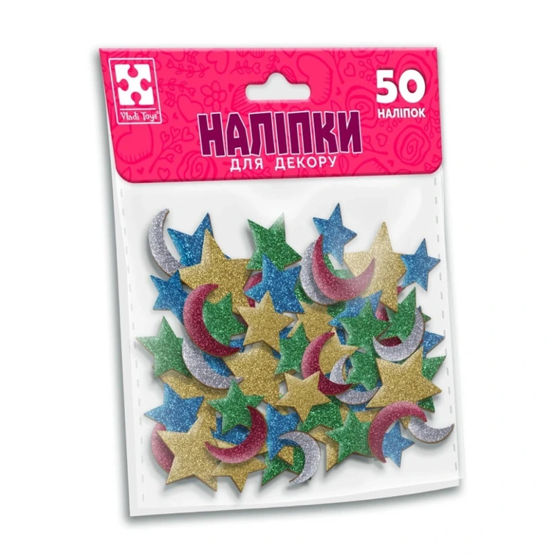 Дитячий набір м'яких наліпок "Зірка та місяць" VT4206-55, 50 наліпок — Vladi Toys