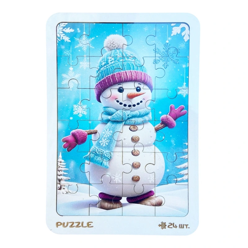 Новорічний пазл-вкладиш "Сніговик у рукавичках" 3240-19-002, 16х22 см — VLADICO