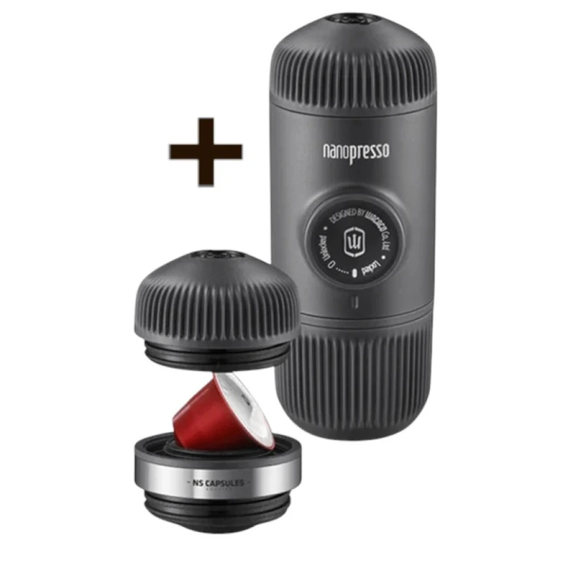 Портативна еспресо-кавоварка Wacaco Nanopresso з адаптером для капсул, механічна, для меленої кави — Wacaco
