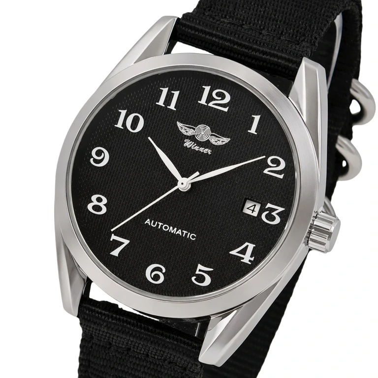Чоловічий механічний годинник Winner Handsome Textile Black, 2 ремінці