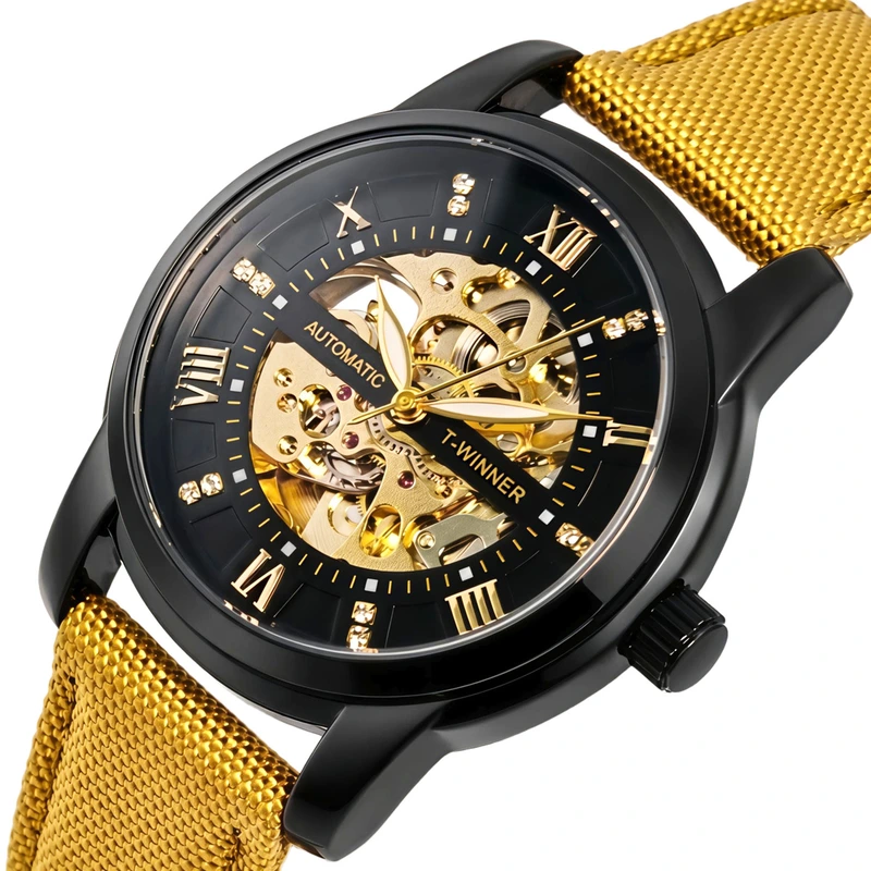 Чоловічий механічний годинник Winner Triumph Sahara Gold, 2 ремінці