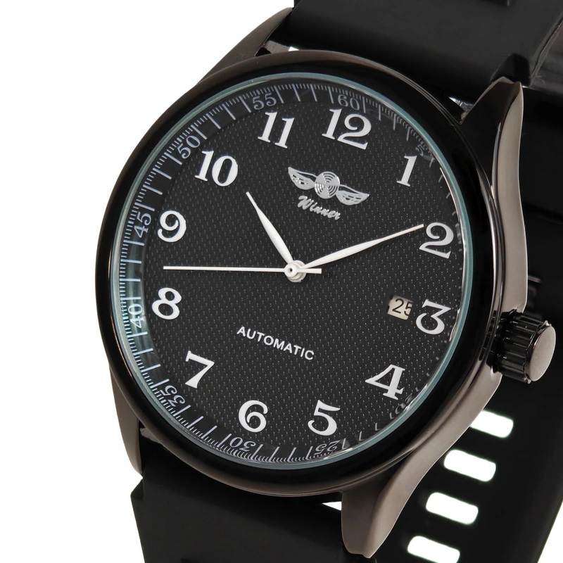 Чоловічий механічний годинник Winner Handsome Elastic Black, 2 ремінці — Winner
