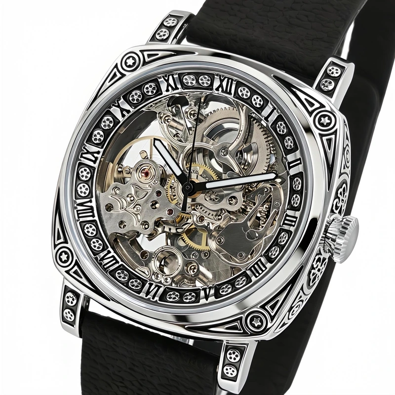 Чоловічий механічний годинник WishDoIt Baron Imperial Black, 2 ремінці