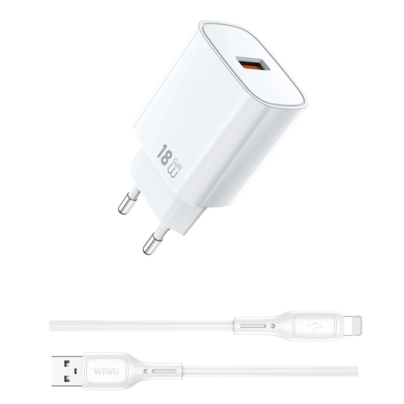 Мережевий зарядний пристрій з кабелем WIWU 18W Essen GaN Fast Charger + Cable Combo Wi-G006 A-L EU White