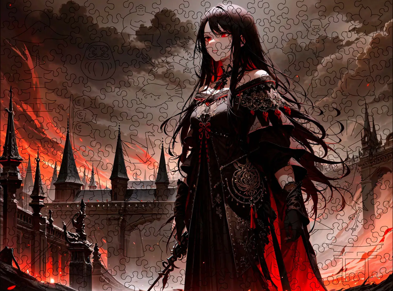 Дерев'яний пазл Аніме (Дівчина в чорному) XL