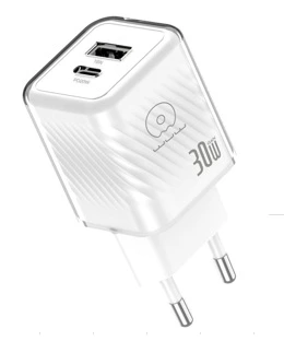 Мережевий зарядний пристрій WUW-C228 30W Gan Charger USB C + USB A white