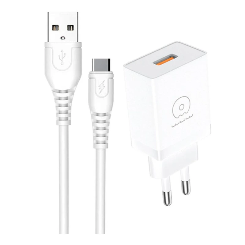 Мережевий зарядний пристрій з кабелем WUW-T66 Single USB home charger kit
