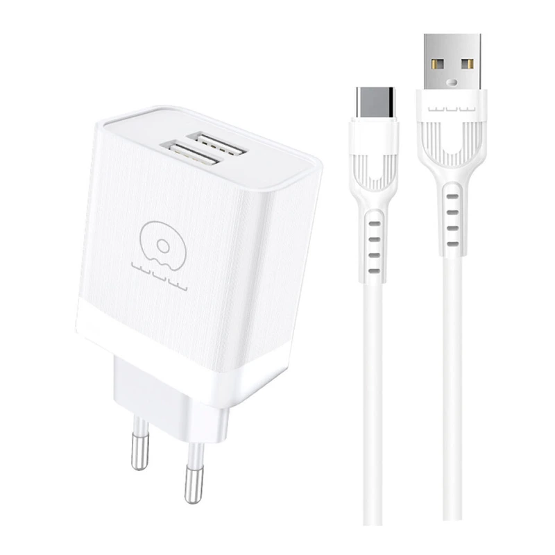 Мережевий зарядний пристрій з кабелем WUW-T92 2USB/2.4A set type-c