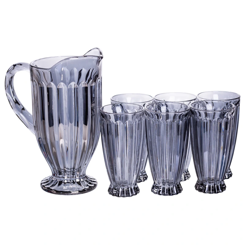 Набір глечик 1 л зі склянками 6 (шт) по 300 мл для напоїв, лимонадів, соку, води, мохіто Сірий HP-19-2080G — Yiwu