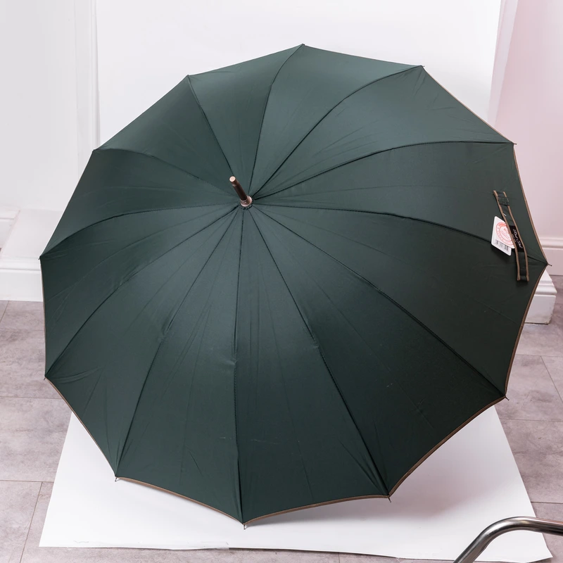 Класична парасолька-тростина з чохлом напівавтомат з поліестеру міцна надійна 12 спиць діаметр 120 см Зелений HP-23-16GR — Yiwu
