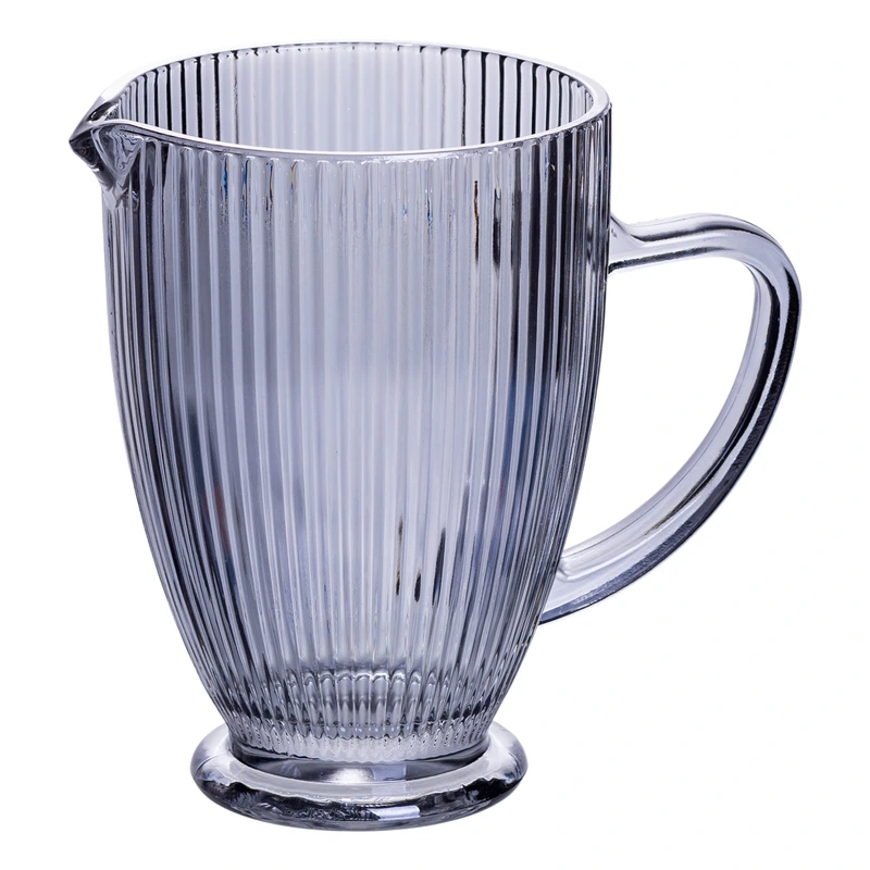 Глек для компоту 1.2 (л) лимонаду, мохіто, сангрії прозорий ребристий фігурний скляний 18.2 (см) Сірий HP-19-7118G — Yiwu