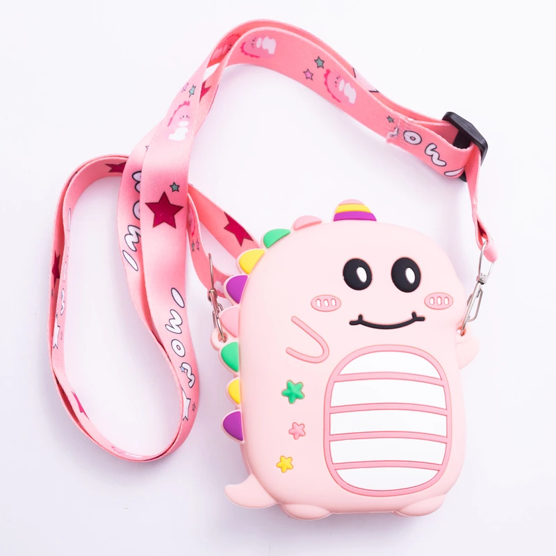 Дитяча силіконова сумка Динозавр 12×11×3 (см) через плече Рожева HP-55-4P