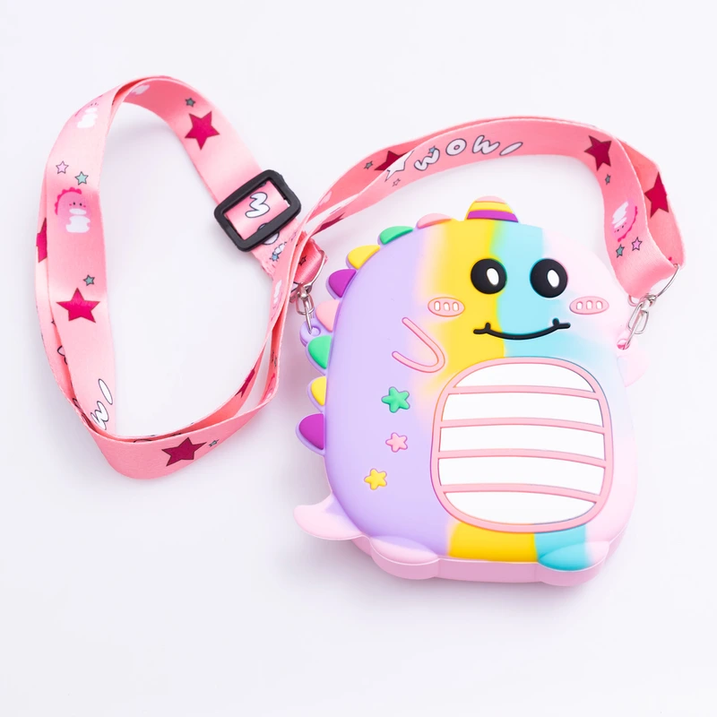 Дитяча силіконова сумка Динозавр 12×11×3 (см) через плече Фіолетовий HP-55-4V