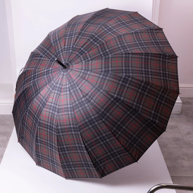 Класична парасолька-тростина напівавтомат з поліестеру 16 спиць діаметр 117 см Сірий HP-23-4G