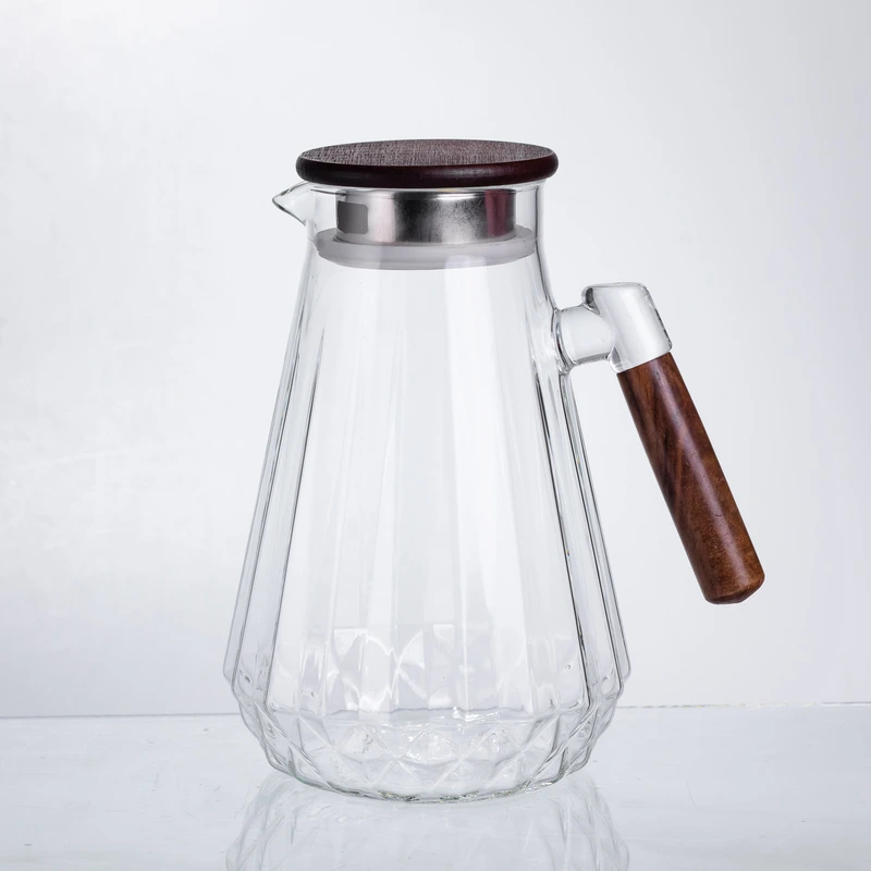 Глечик для напоїв 1.7 (л) для компоту, мохіто, лимонаду, сангрії скляний глечик із ручкою й бамбуковою кришкою 64486-71 — Yiwu