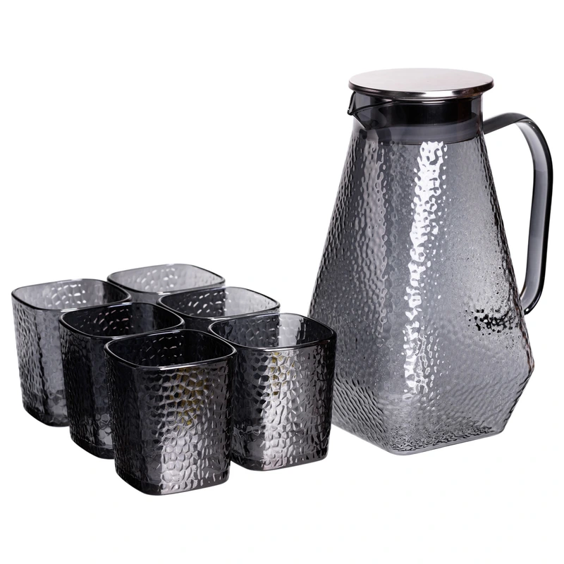 Глечик 1.8 л зі склянками 6 штук по 200 (мл) графин для компоту соку води лимонаду глечик для напоїв Сірий HP-19-38S — Yiwu