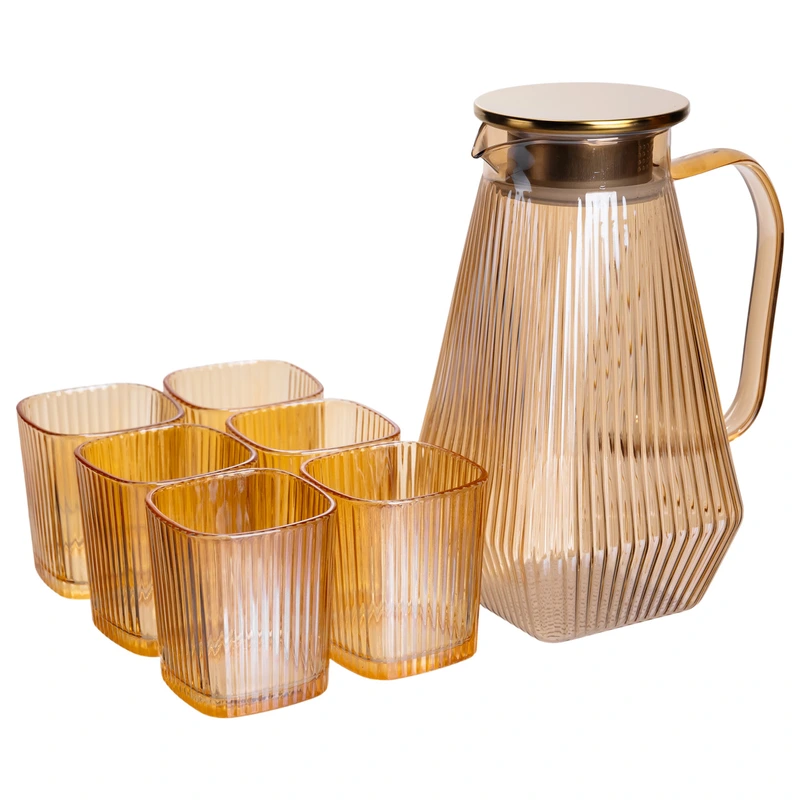 Глечик 1.8 л зі склянками 6 штук по 200 (мл) графин для компоту соку води лимонаду глечик для напоїв Коричневий HP-19-39 — Yiwu