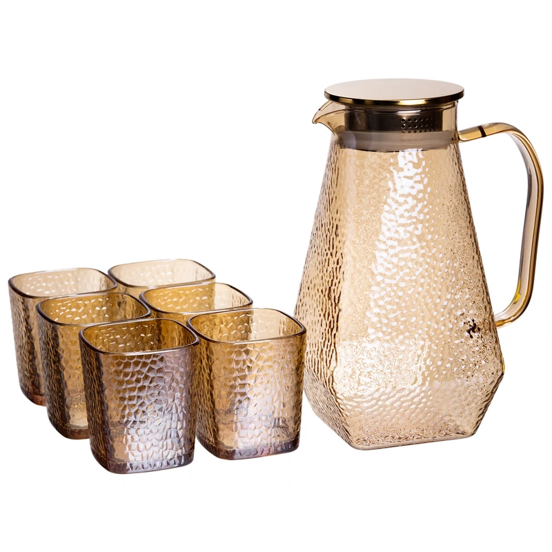 Глечик 1.8 л зі склянками 6 штук по 200 (мл) графин для компоту соку води лимонаду глечик для напоїв Коричневий HP-19-39S — Yiwu