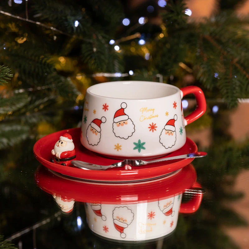 Новорічний різдвяний порцеляновий набір «Святковий ранок» 250 мл Yiwu FM-CS-10A — Yiwu
