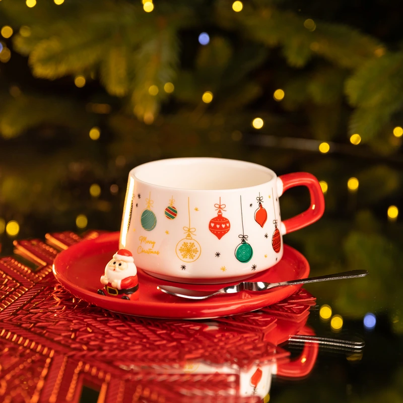 Новорічний різдвяний порцеляновий набір «Святковий ранок» 250 мл Yiwu FM-CS-10B