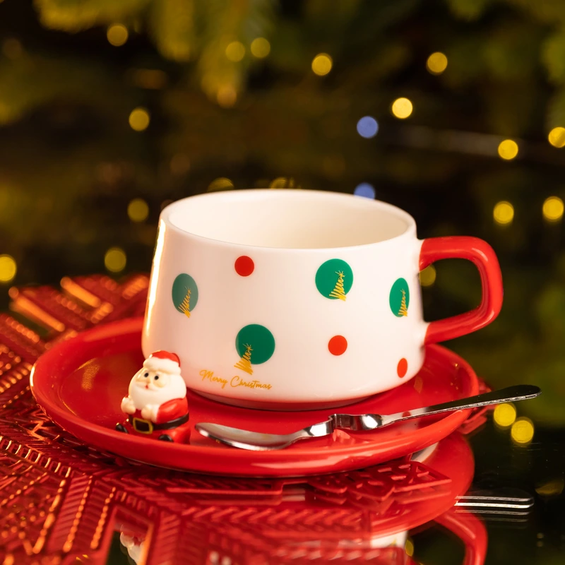 Новорічний різдвяний порцеляновий набір «Святковий ранок» 250 мл Yiwu FM-CS-10D