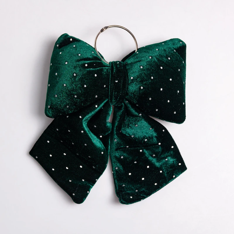 Оксамитовий бант для декору зі стразами на ялинку 25×35 (см) Зелений CR-2-12 — Yiwu