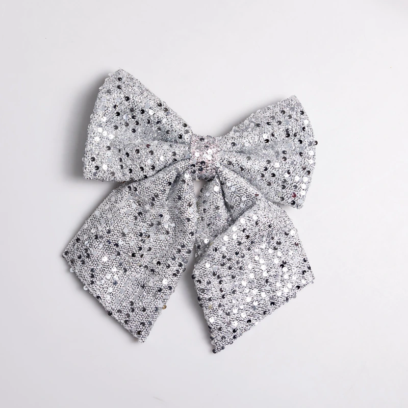 Бант новорічний для декору з паєтками на ялинку 25×35 (см) Сріблястий CR-2-28